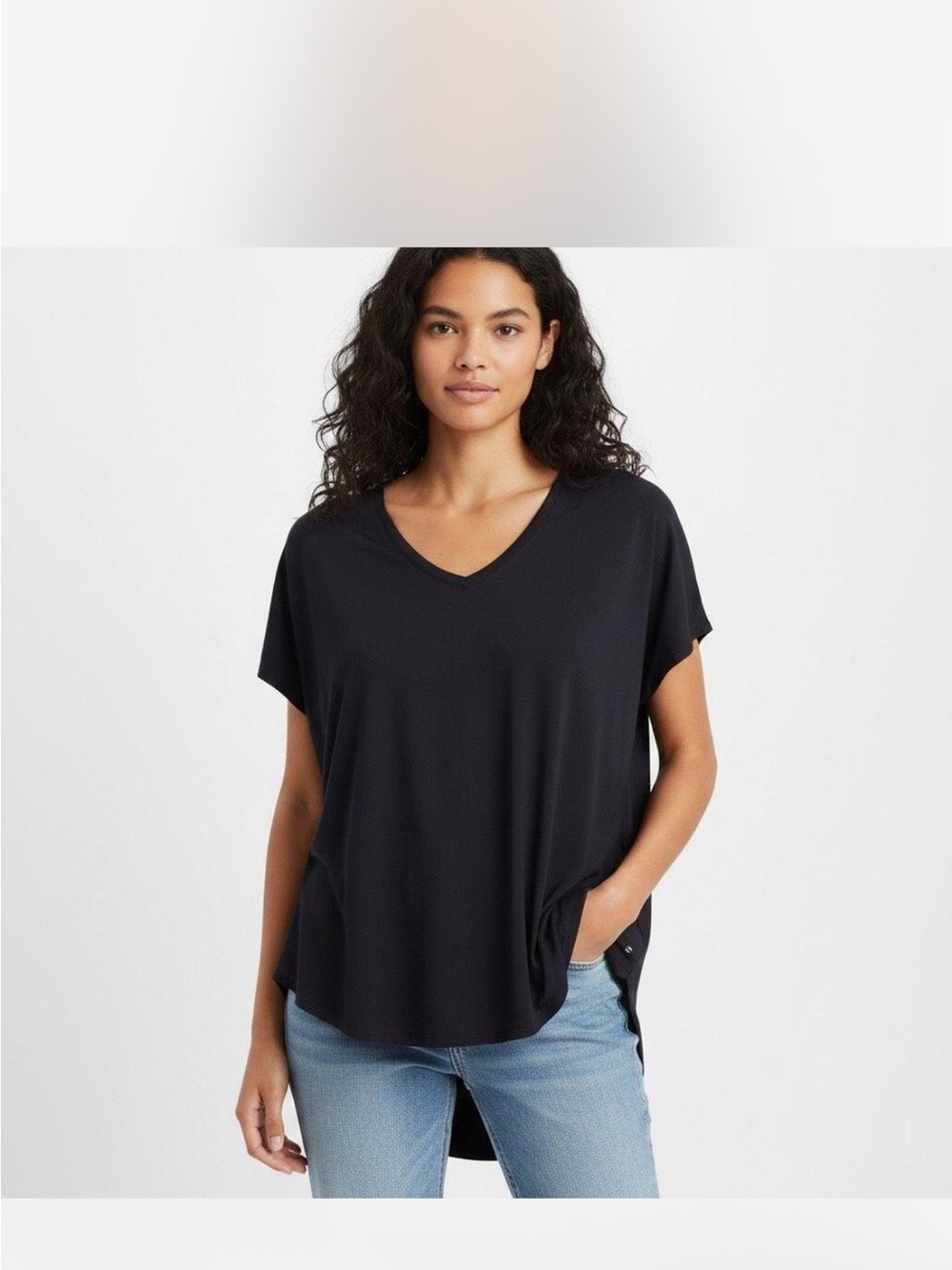 American Eagle Soft and Sexy V-Neck Short Sleeve Top - Black Size Small